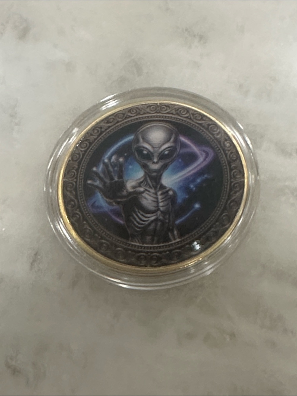 Alien Art Coin with Space Scene